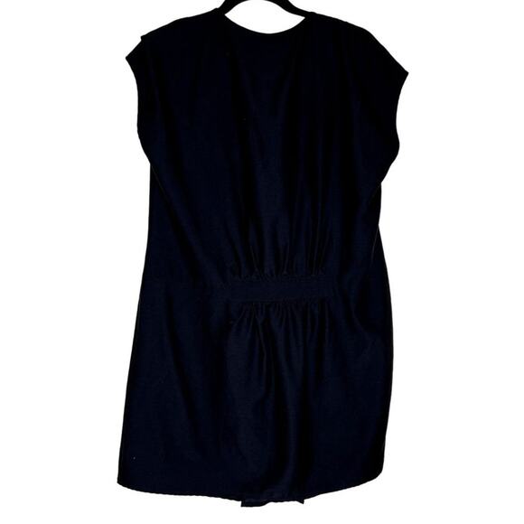 Ezra Black Surplice Mini Dress Large Sleeveless V-Neck Elastic Waist Stretch - Picture 2 of 8